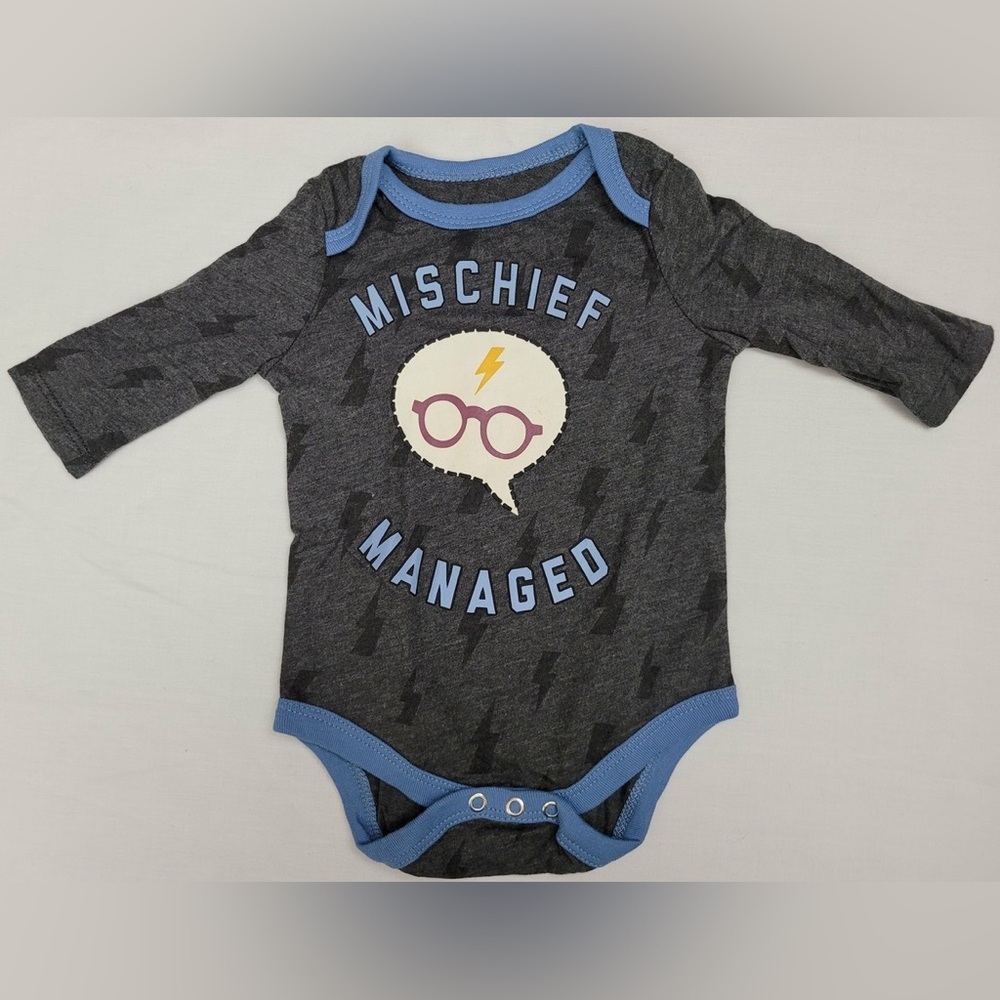 Harry Potter Mischief Managed Bodysuit - Charcoal and Sky Blue